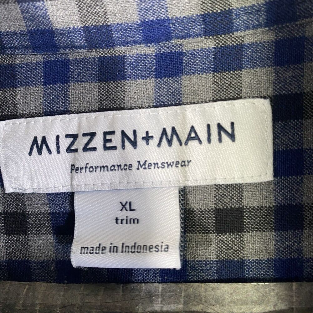 Mizzen Main Shirt Mens XL Trim Gray Blue Check Button Flannel No Tuck Quick Dry - Picture 5 of 9